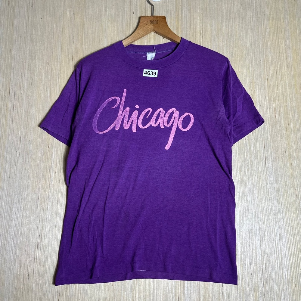 Vintage Chicago City Shirt Mens Medium Purple Short Sleeve Tourist 80s